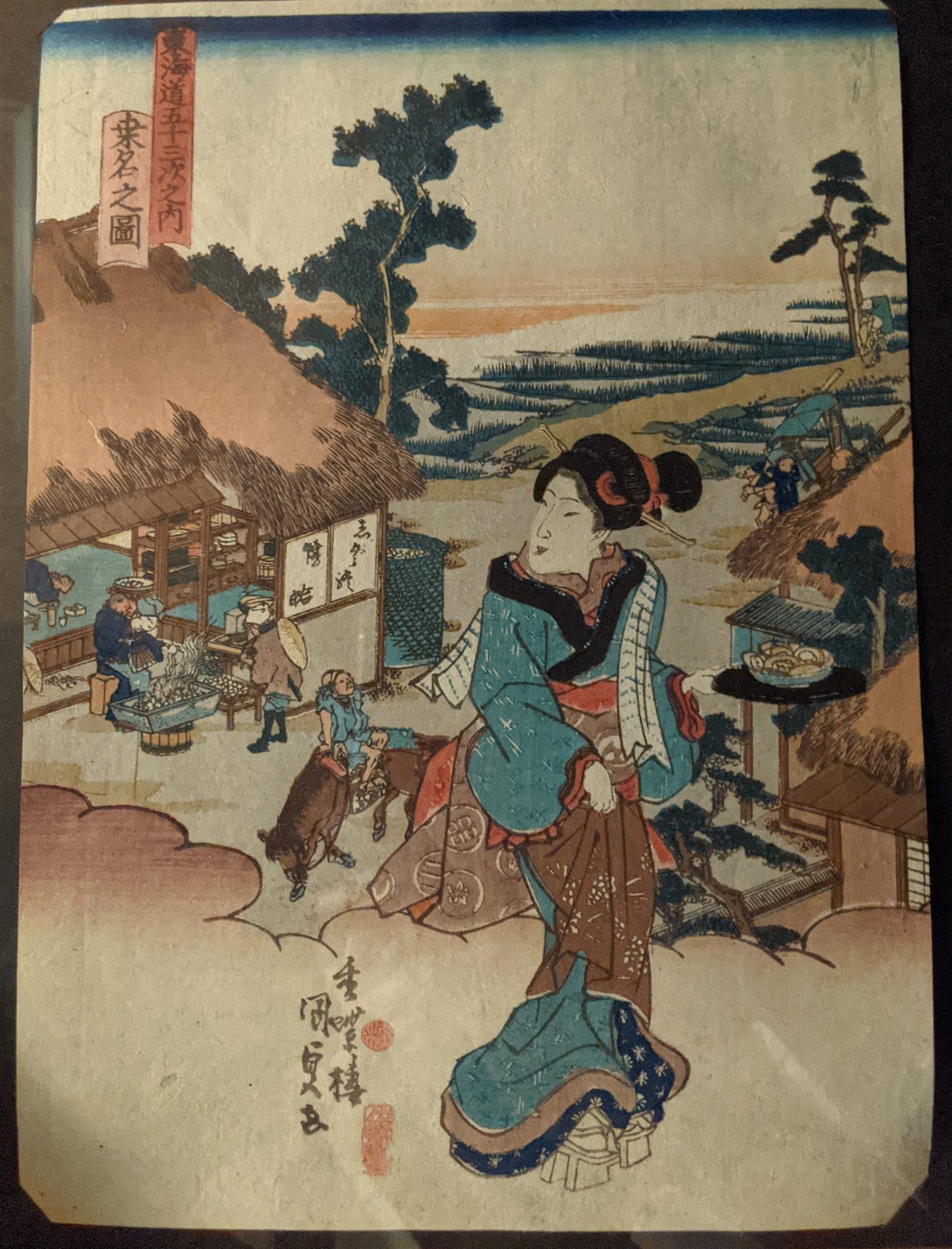 東海道の旅と丁子屋の焼き蛤を描いた絵図